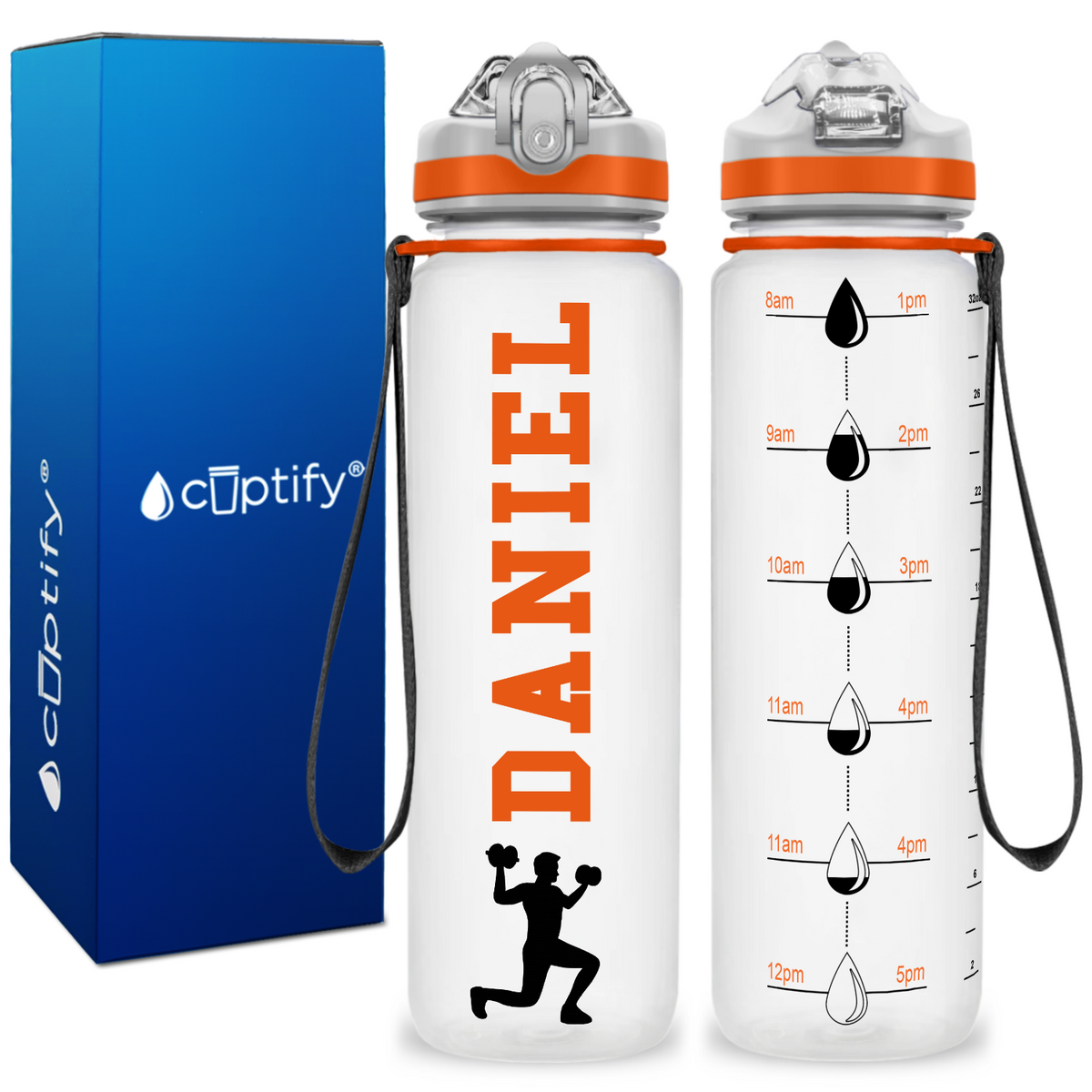 Personalized Male Lifting Weights on 32 oz Motivational Tracking Water Bottle