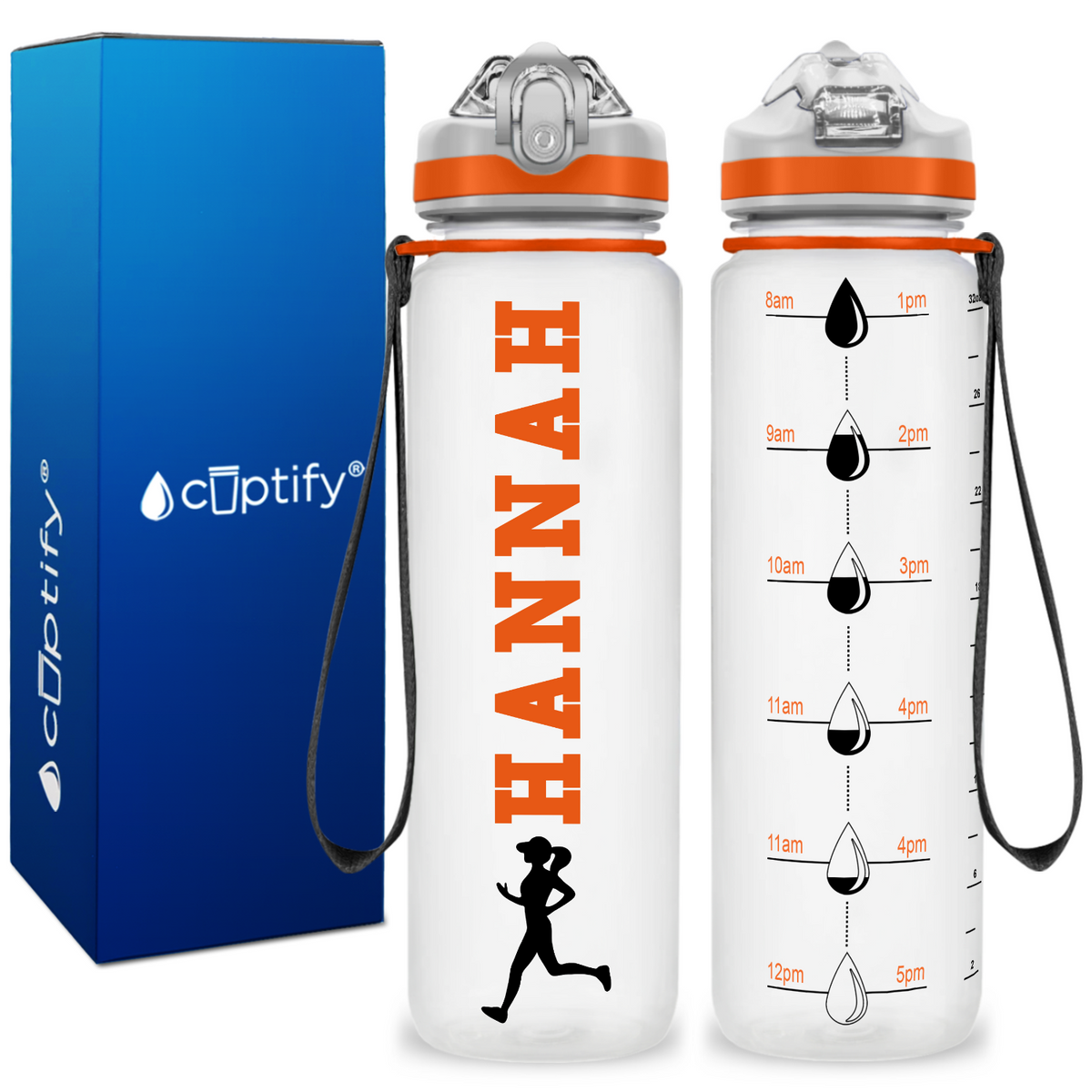 Personalized Female Running on 32 oz Motivational Tracking Water Bottle