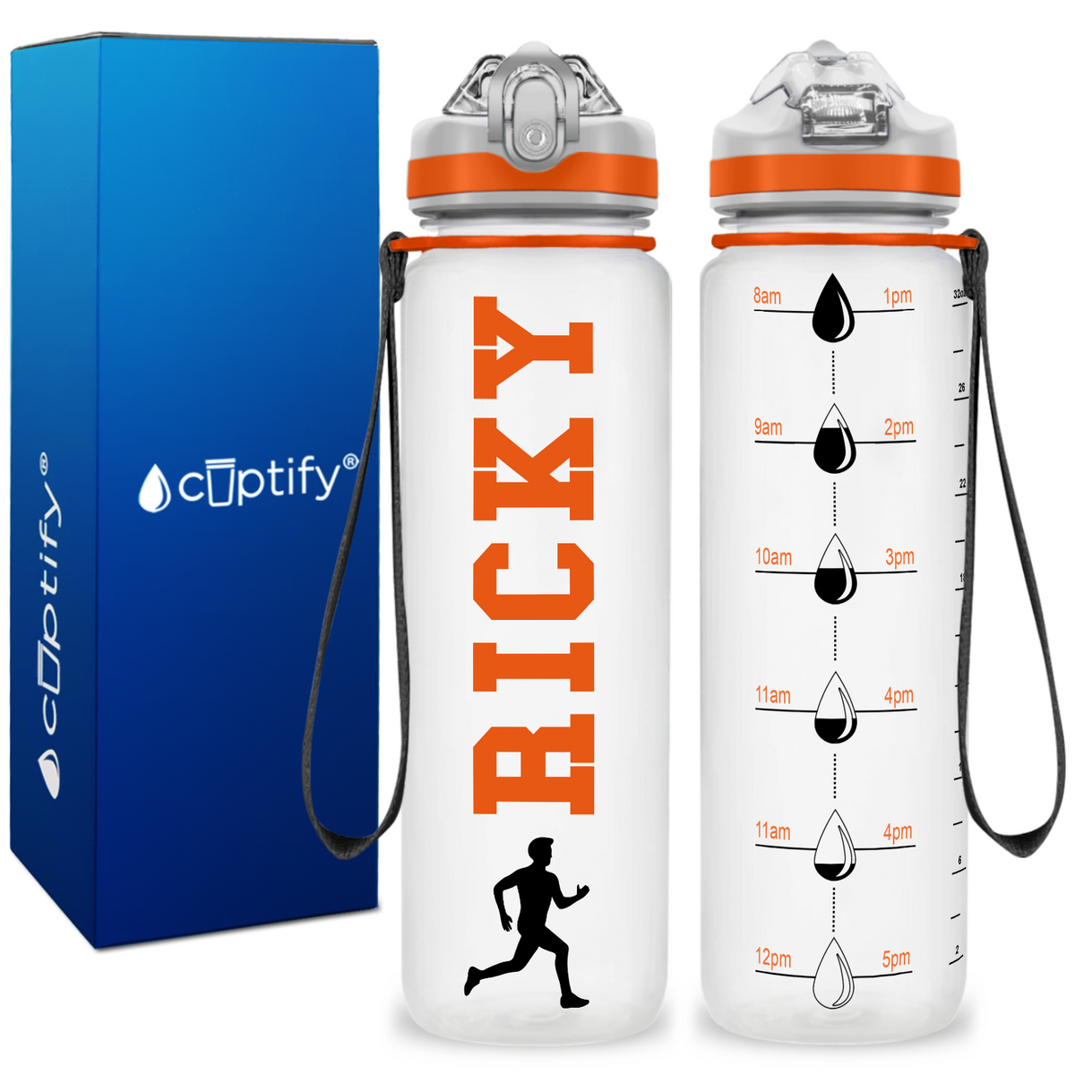 Personalized Male Running on 32 oz Motivational Tracking Water Bottle