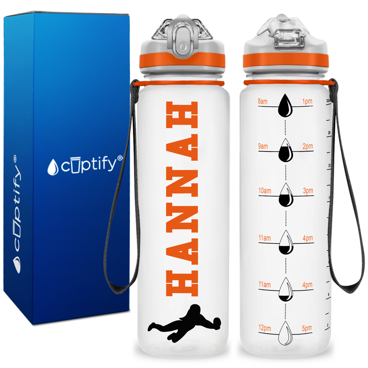Personalized Female Volleyball Player on 32 oz Motivational Tracking Water Bottle