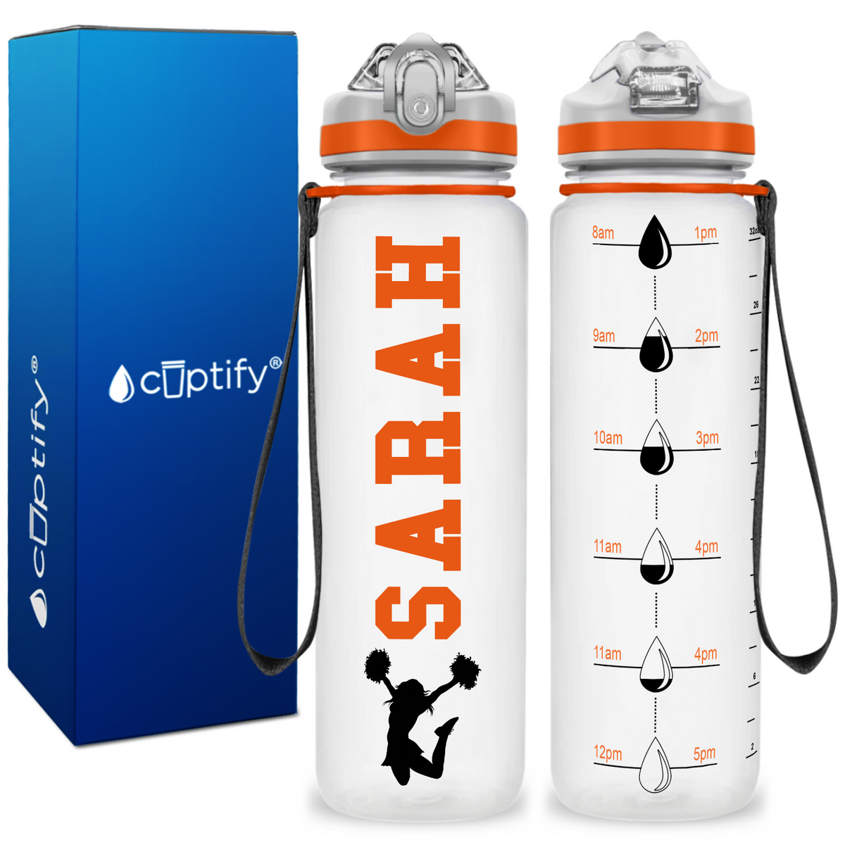 Personalized Cheerleader on 32 oz Motivational Tracking Water Bottle