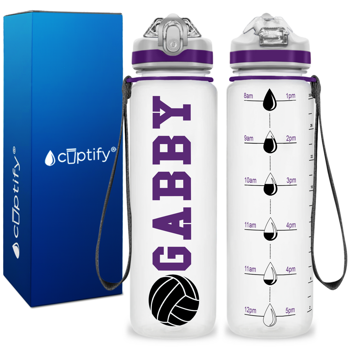 Personalized Volleyball Silhouette on 32 oz Motivational Tracking Water Bottle