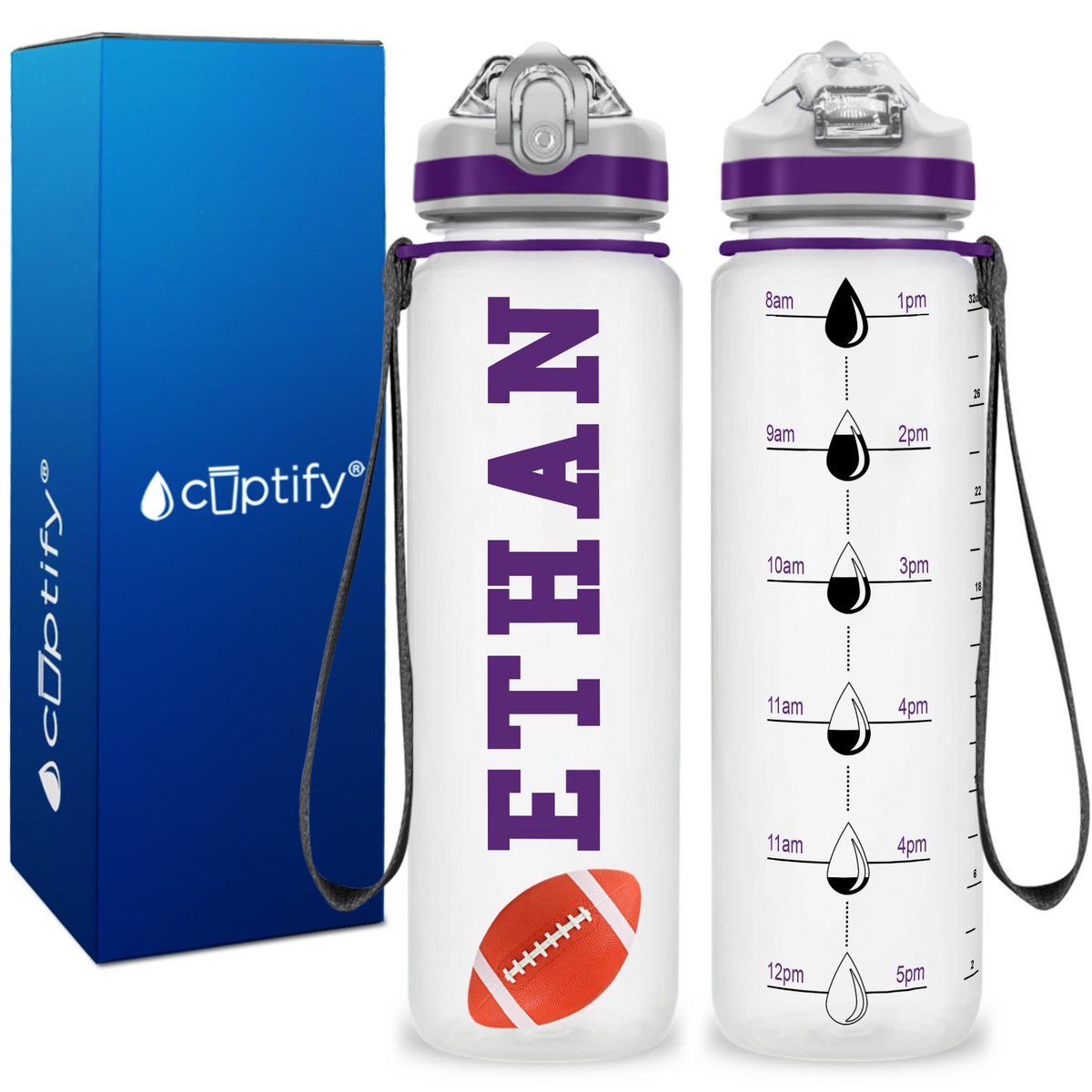 Personalized Football on 32 oz Motivational Tracking Water Bottle