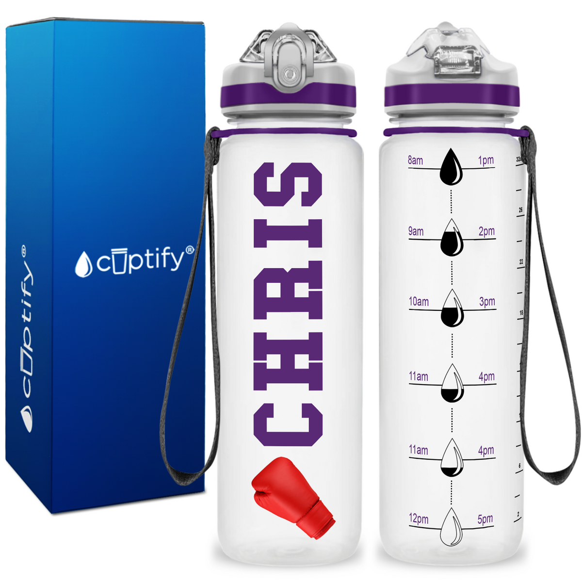 Personalized Boxing on 32 oz Motivational Tracking Water Bottle