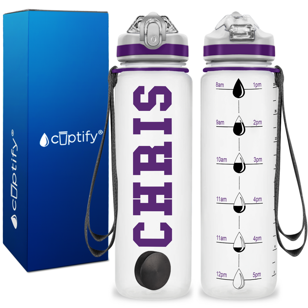 Personalized Ice Hockey on 32 oz Motivational Tracking Water Bottle