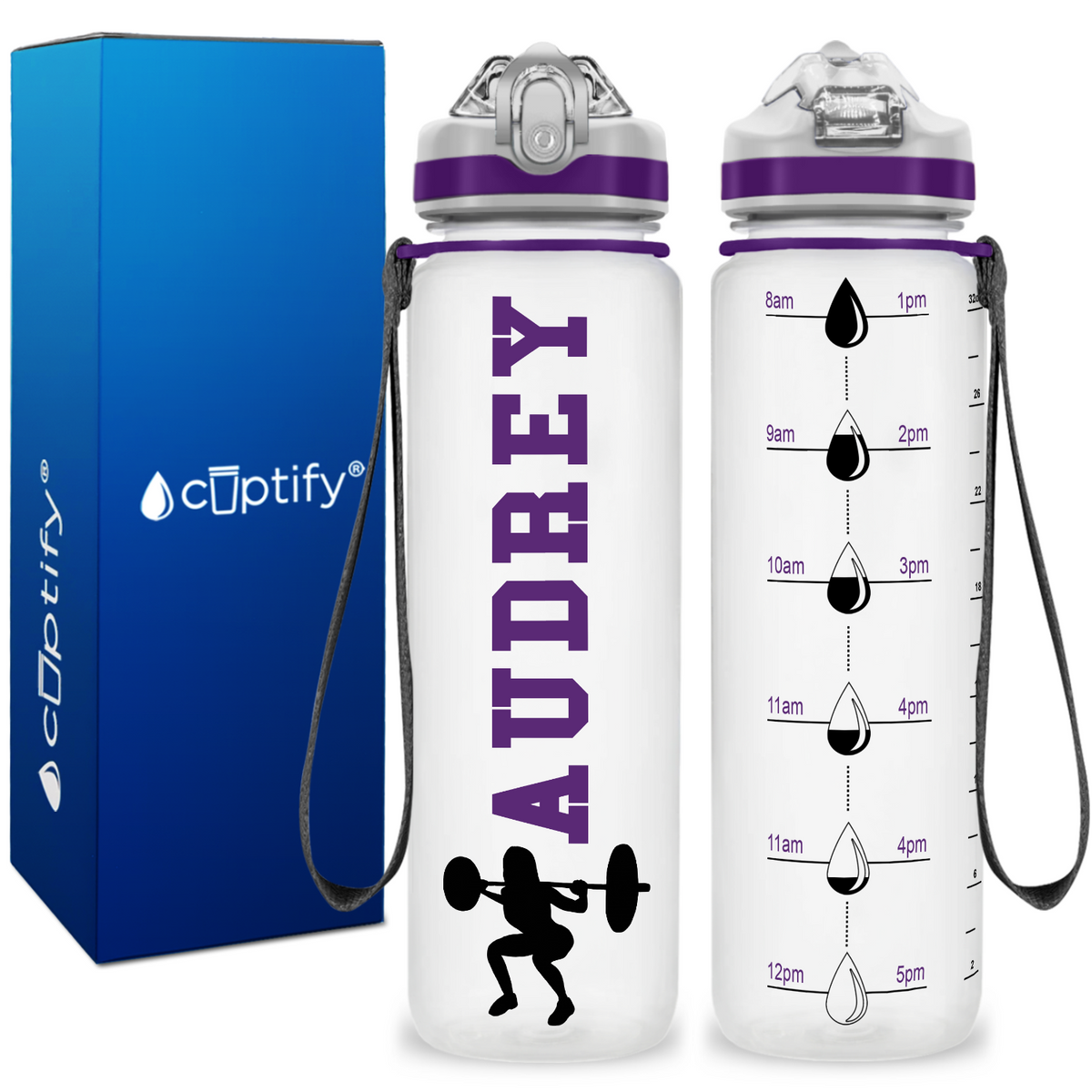 Personalized Female Weightlifting on 32 oz Motivational Tracking Water Bottle