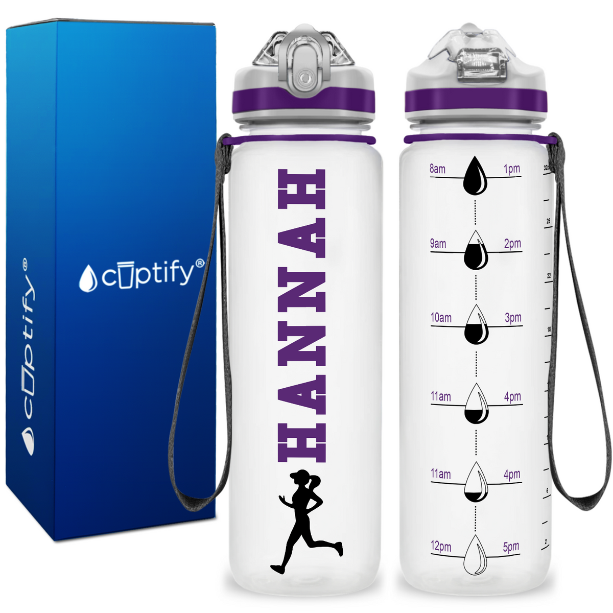 Personalized Female Running on 32 oz Motivational Tracking Water Bottle