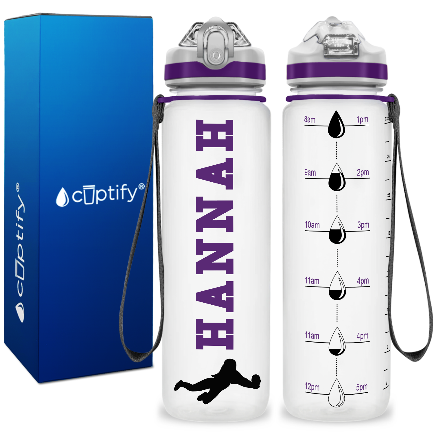 Personalized Female Volleyball Player on 32 oz Motivational Tracking Water Bottle