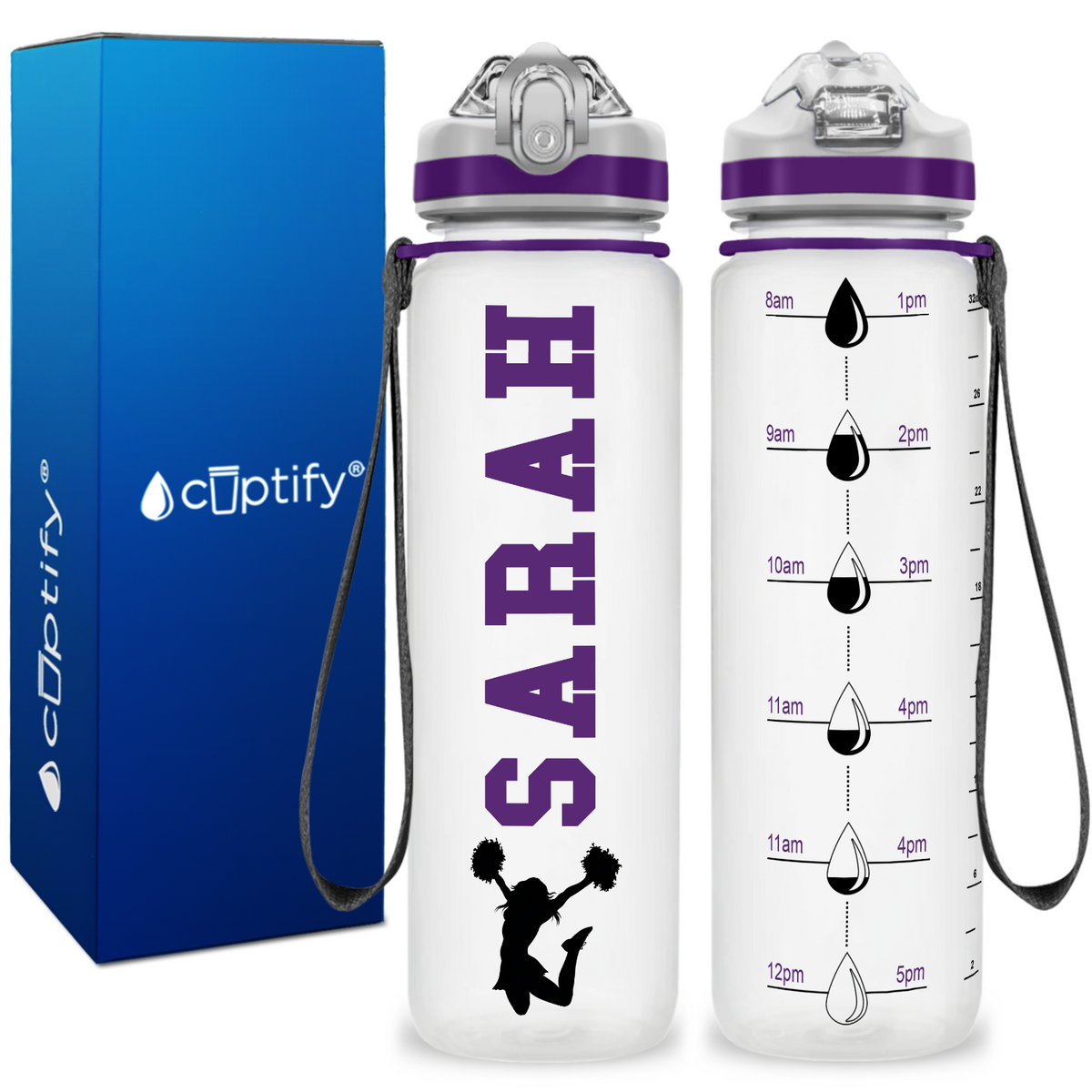 Personalized Cheerleader on 32 oz Motivational Tracking Water Bottle