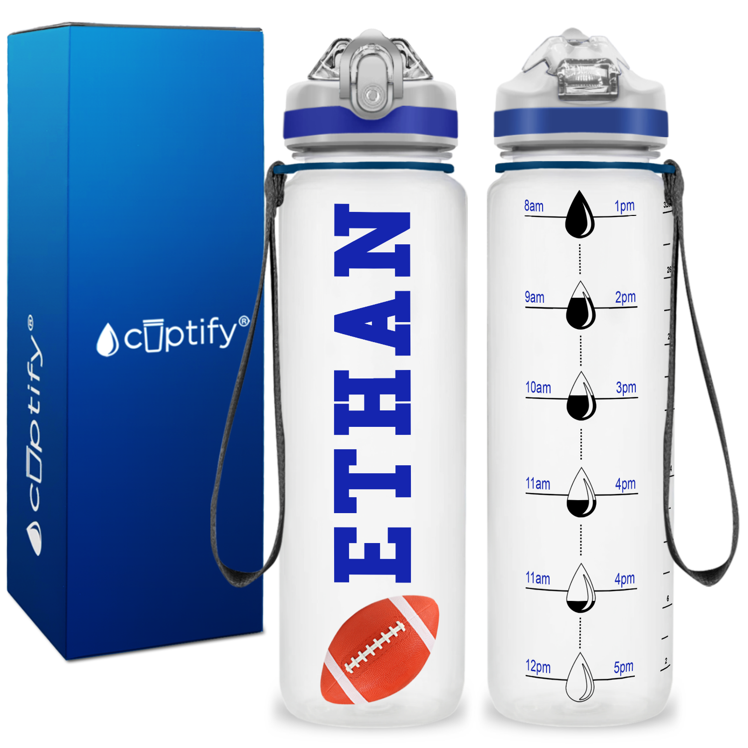 Personalized Football on 32 oz Motivational Tracking Water Bottle