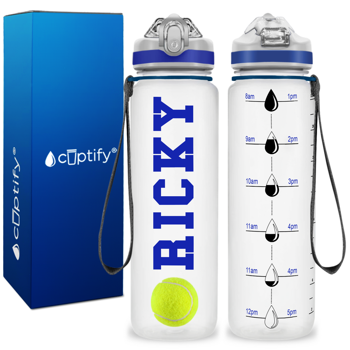 Personalized Tennis Ball on 32 oz Motivational Tracking Water Bottle