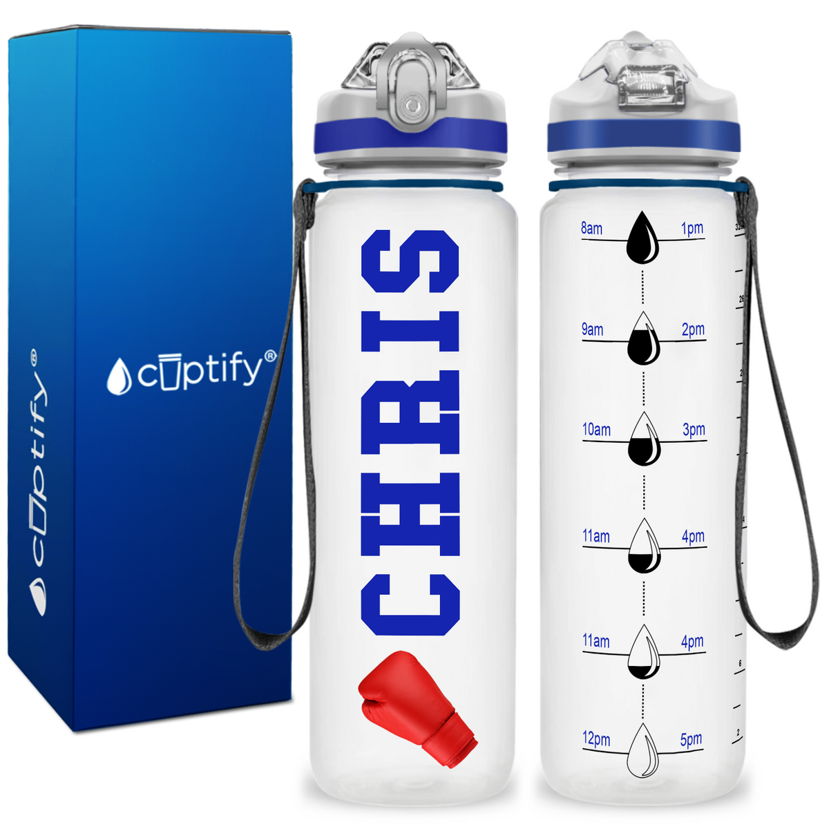 Personalized Boxing on 32 oz Motivational Tracking Water Bottle