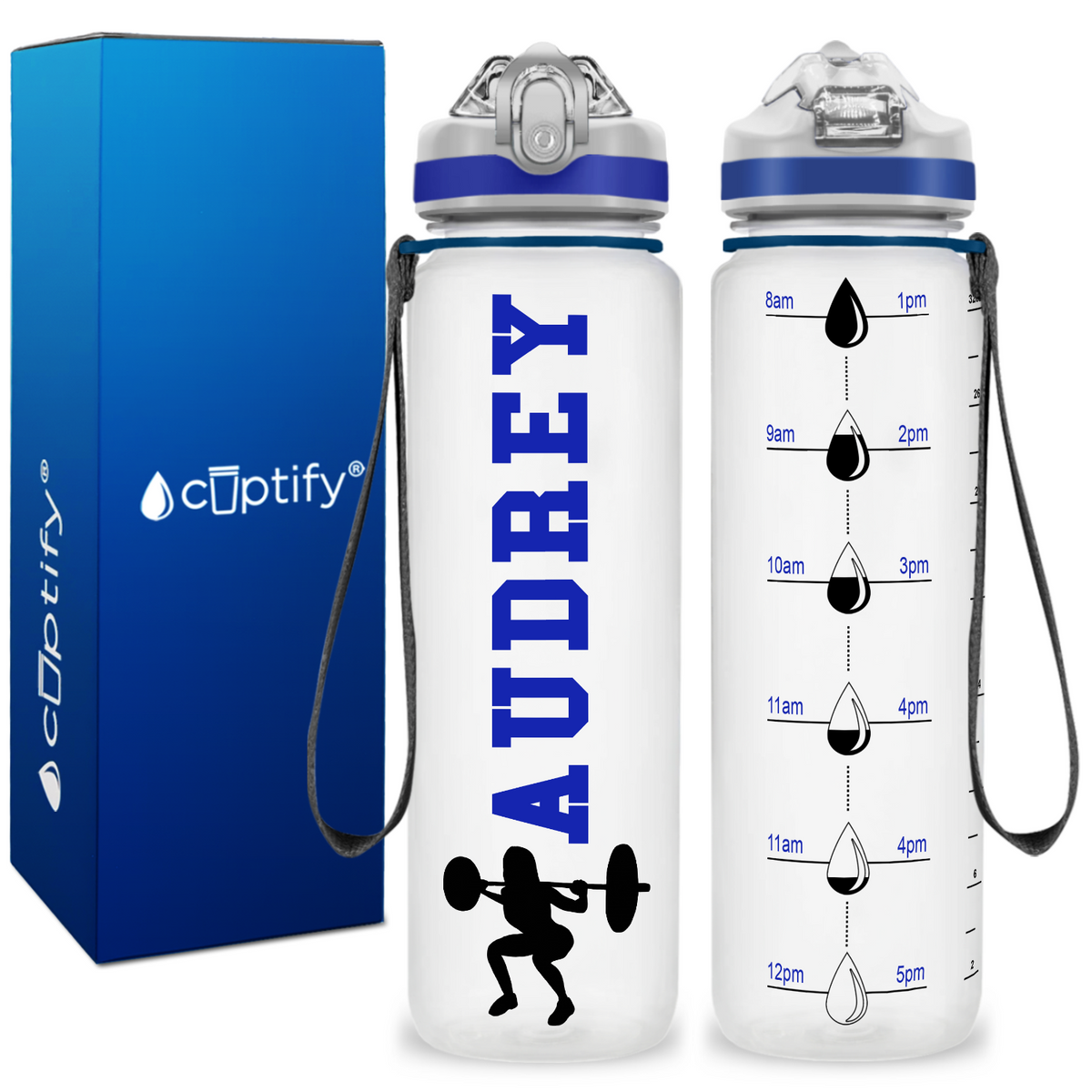 Personalized Female Weightlifting on 32 oz Motivational Tracking Water Bottle