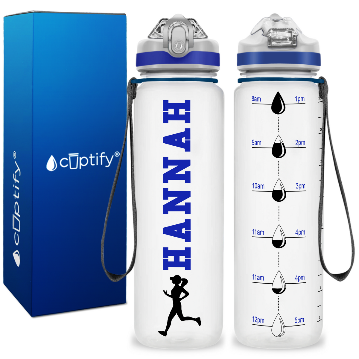 Personalized Female Running on 32 oz Motivational Tracking Water Bottle