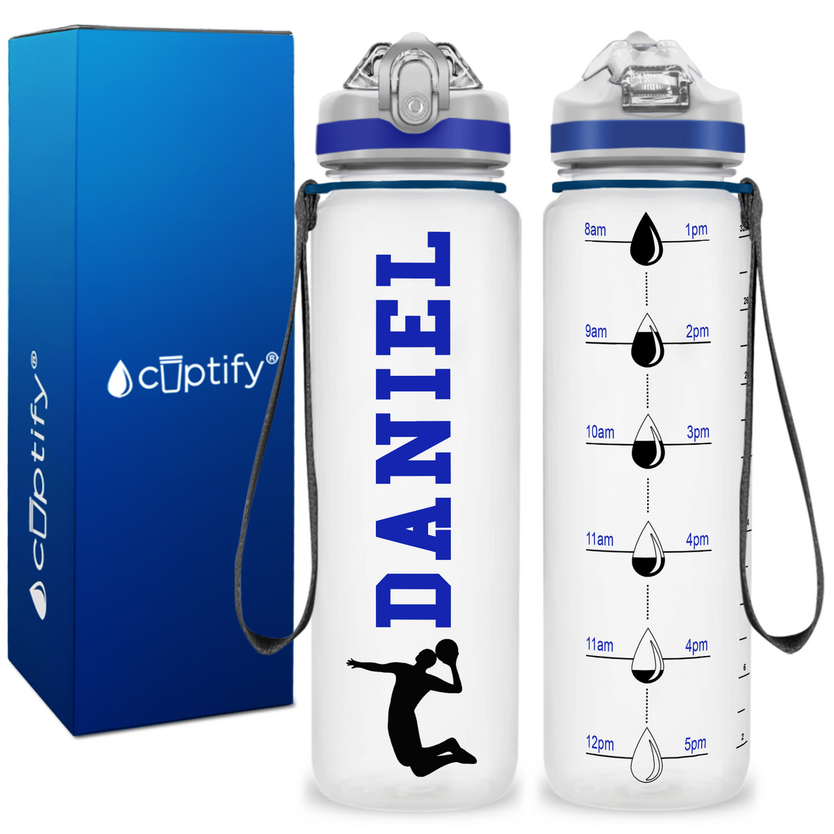 Personalized Male Volleyball Player on 32 oz Motivational Tracking Water Bottle