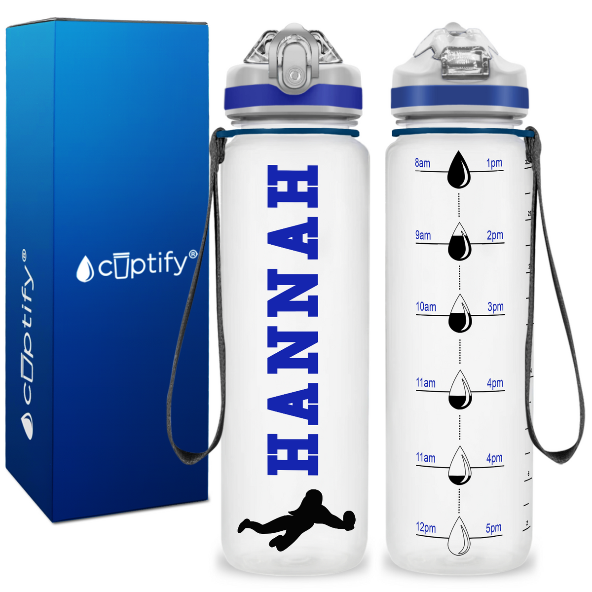 Personalized Female Volleyball Player on 32 oz Motivational Tracking Water Bottle