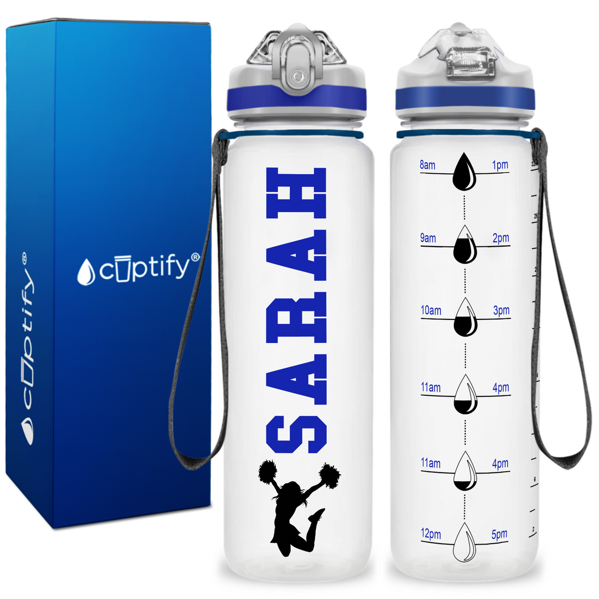 Personalized Cheerleader on 32 oz Motivational Tracking Water Bottle