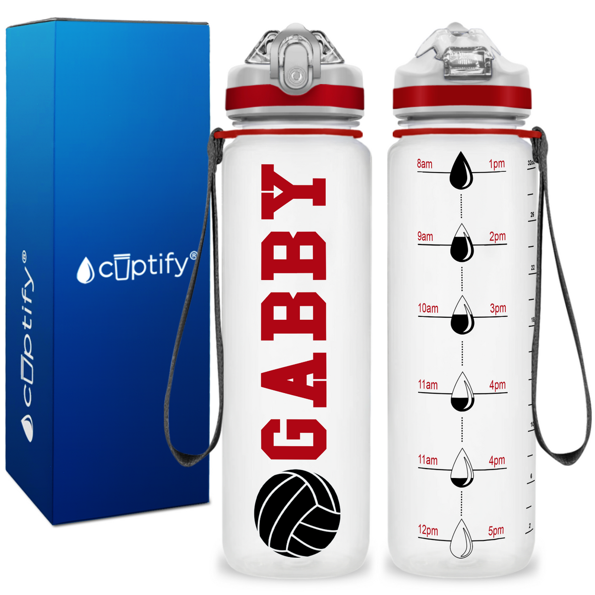 Personalized Volleyball Silhouette on 32 oz Motivational Tracking Water Bottle