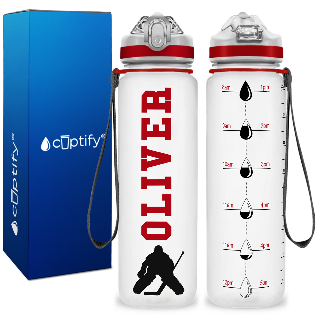 Personalized Ice Hockey Goalie on 32 oz Motivational Tracking Water Bottle