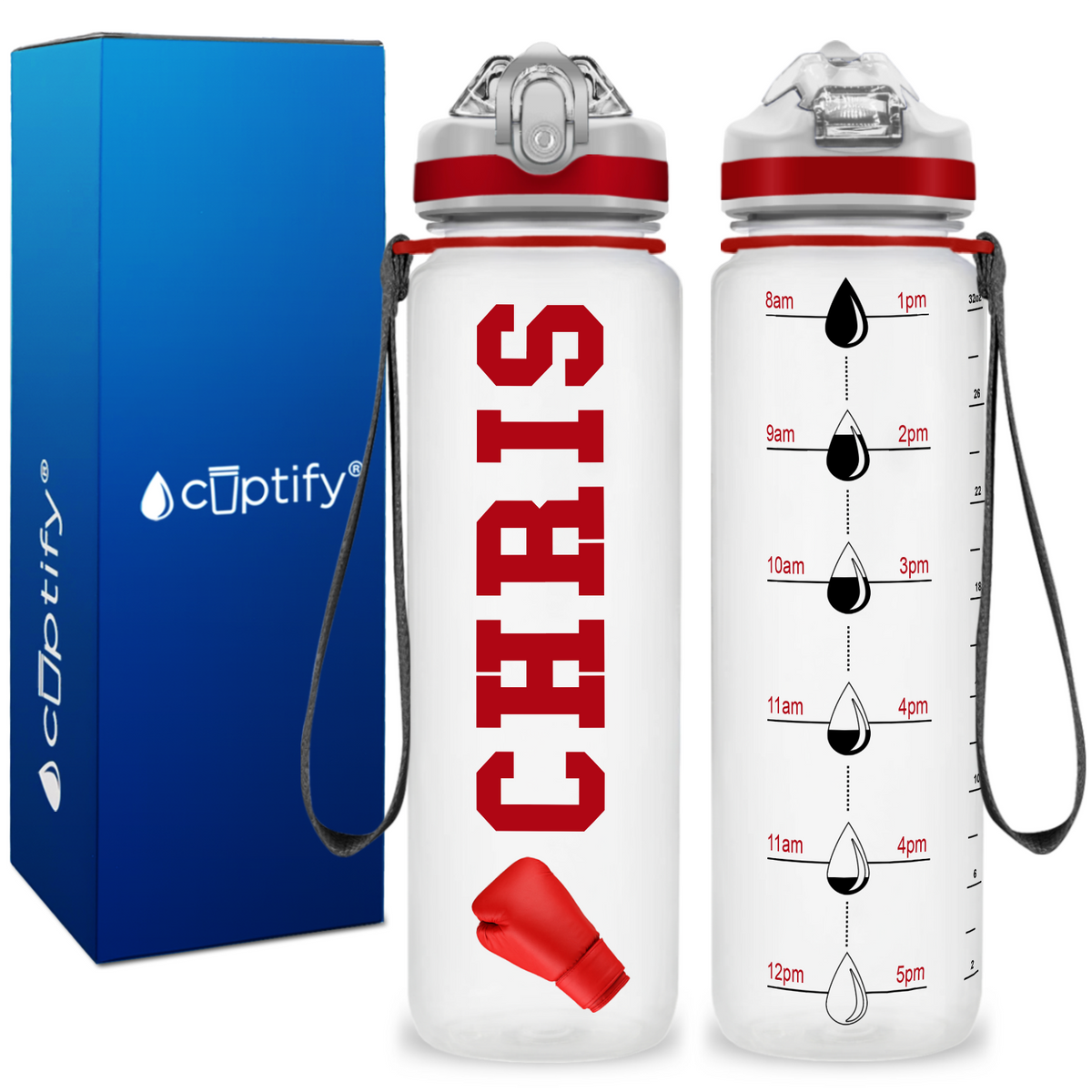 Personalized Boxing on 32 oz Motivational Tracking Water Bottle