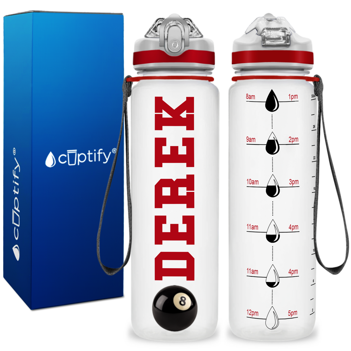 Personalized Billiards on 32 oz Motivational Tracking Water Bottle
