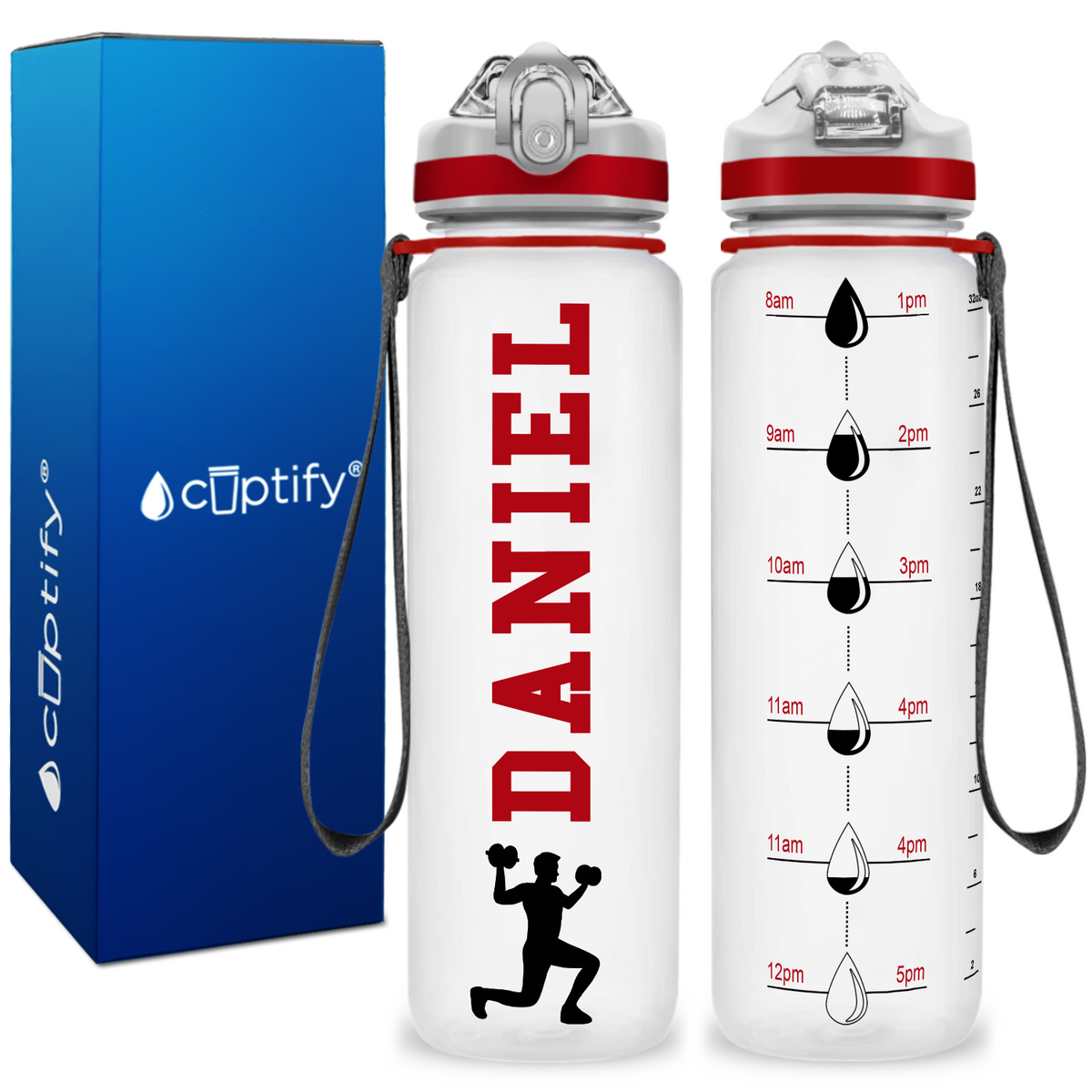 Personalized Male Lifting Weights on 32 oz Motivational Tracking Water Bottle