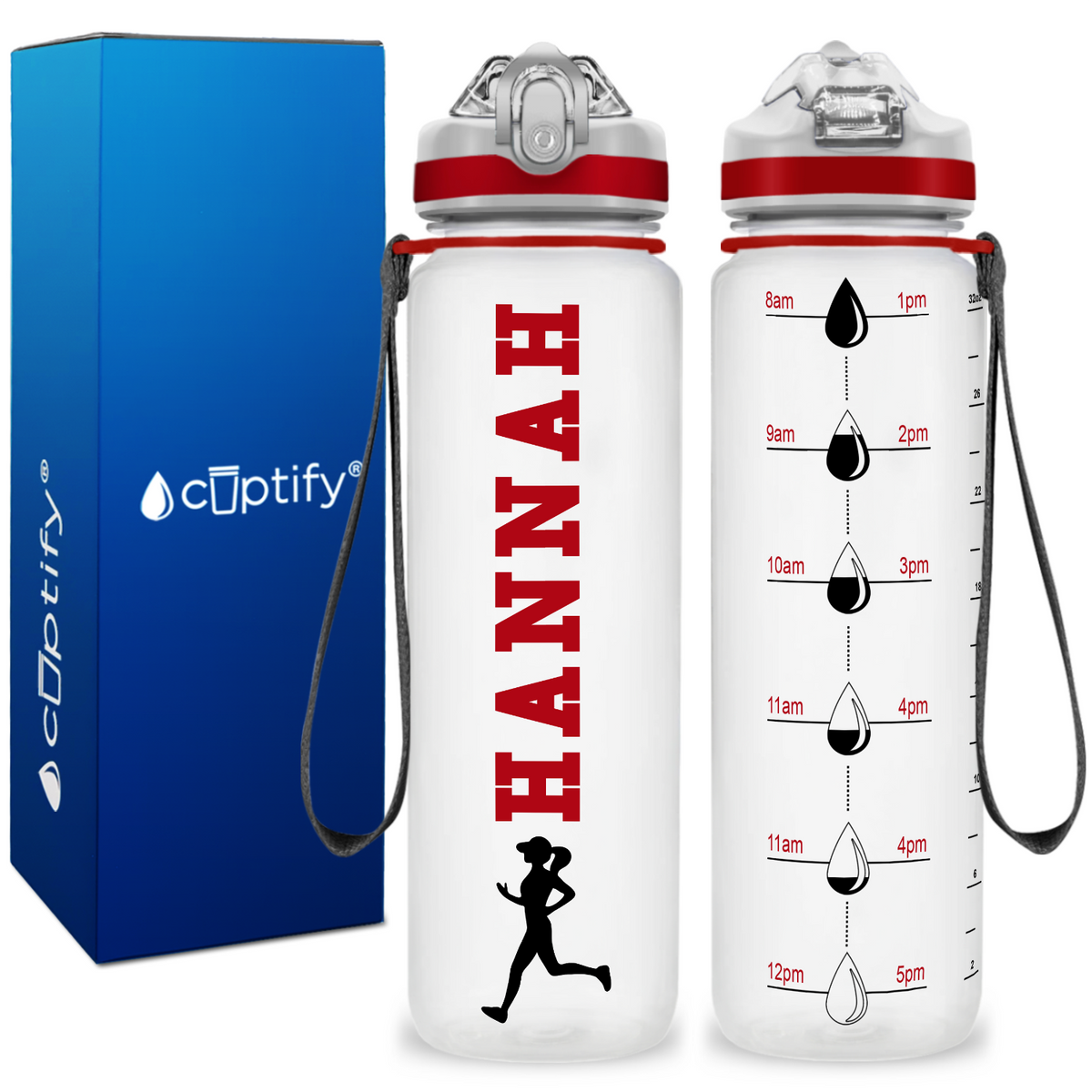 Personalized Female Running on 32 oz Motivational Tracking Water Bottle