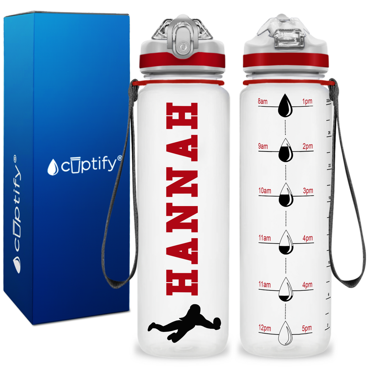 Personalized Female Volleyball Player on 32 oz Motivational Tracking Water Bottle