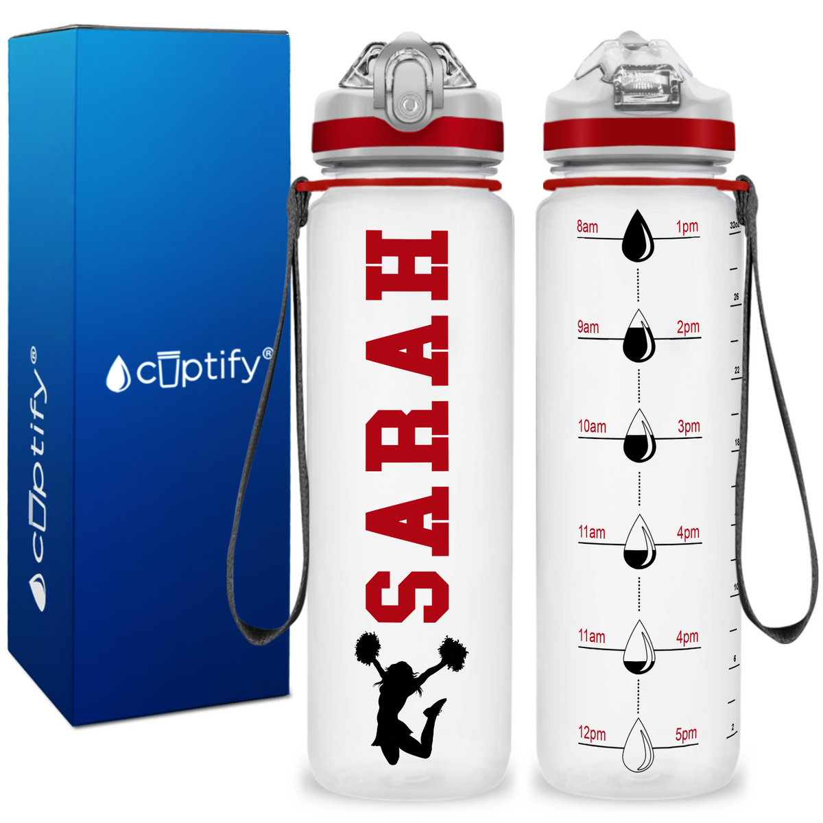 Personalized Cheerleader on 32 oz Motivational Tracking Water Bottle