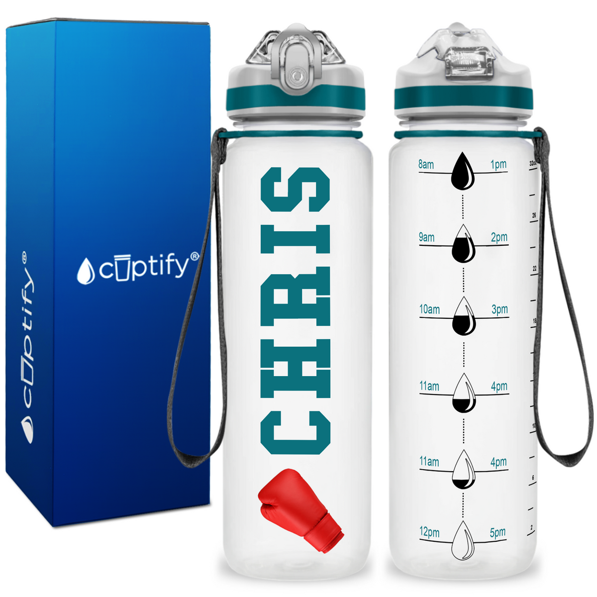 Personalized Boxing on 32 oz Motivational Tracking Water Bottle