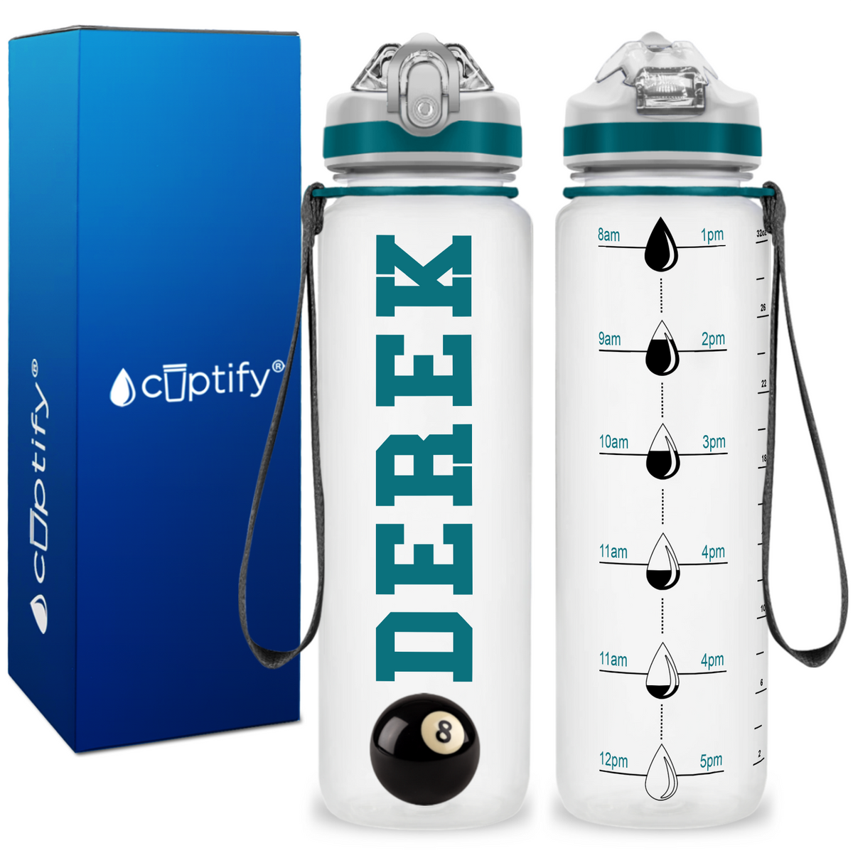 Personalized Billiards on 32 oz Motivational Tracking Water Bottle