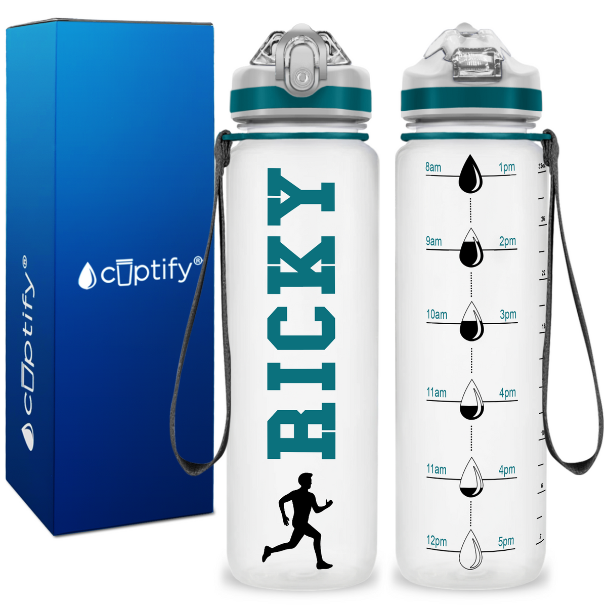 Personalized Male Running on 32 oz Motivational Tracking Water Bottle