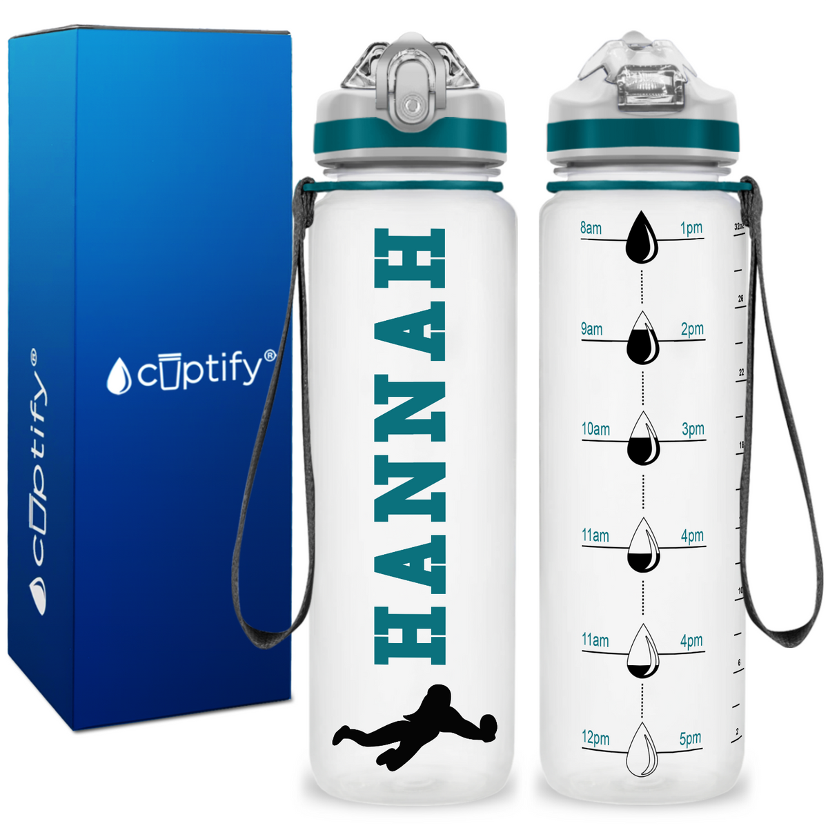 Personalized Female Volleyball Player on 32 oz Motivational Tracking Water Bottle