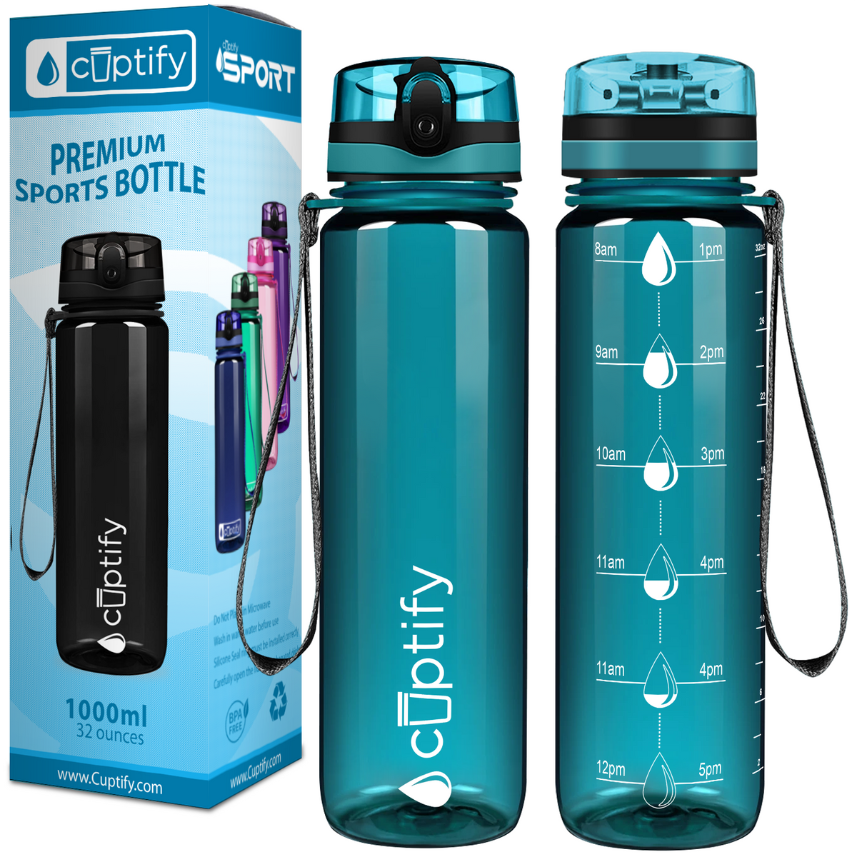 Teal Gloss 32 oz Hydration Tracker Water Bottle