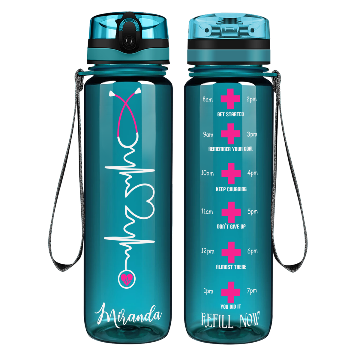 Personalized Nurse Heart Beat Stethoscope on 32oz Motivational Nurse Water Bottle