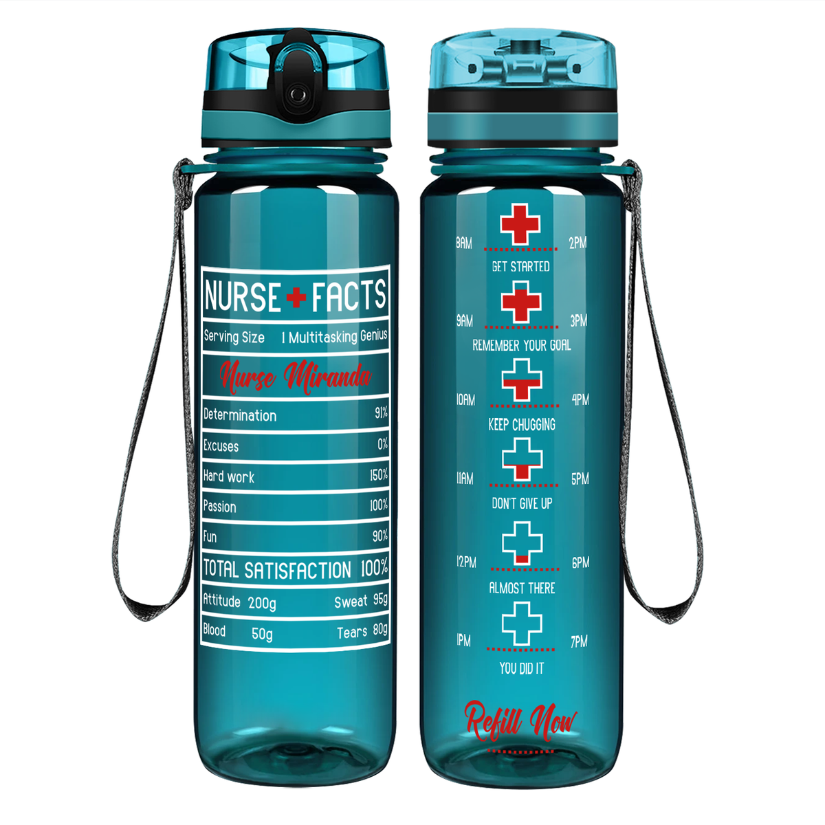 Personalized Nurse Facts on 32oz Motivational Tracking Water Bottle