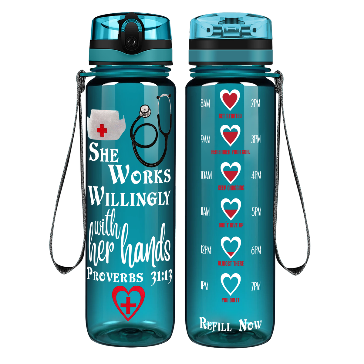 She Works Willingly with Her Hands on 32oz Motivational Nurse Water Bottle