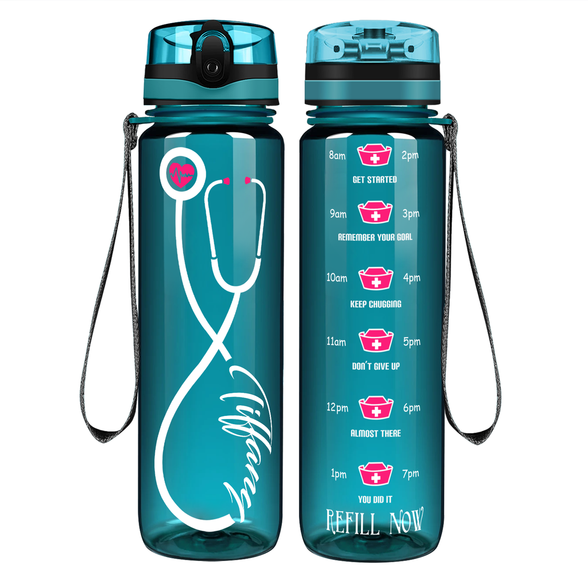 Personalized Nurse Stethoscope Pink on 32oz Water Bottle