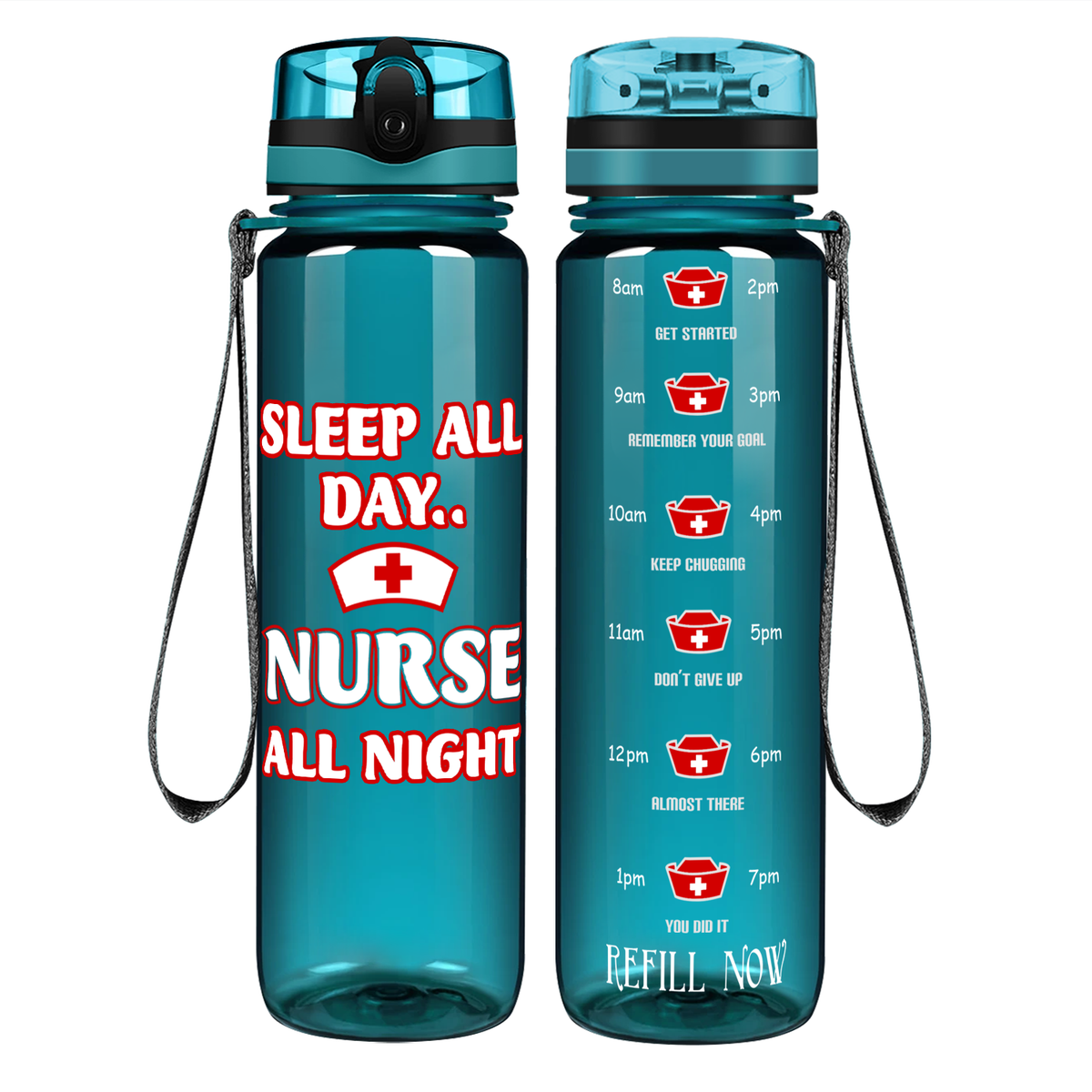 Sleep All Day Nurse All Night on 32oz Motivational Tracking Water Bottle