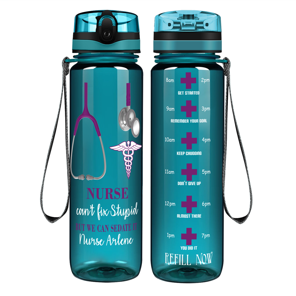Personalized Can't Fix Stupid on 32oz Tracking Nurse Water Bottle