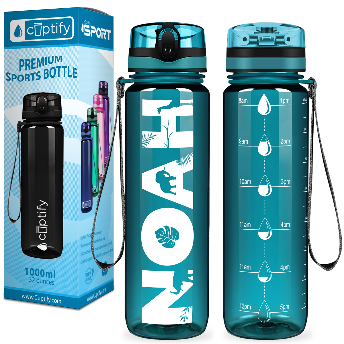Kids Personalized on Aqua 32 oz Motivational Tracking Water Bottle