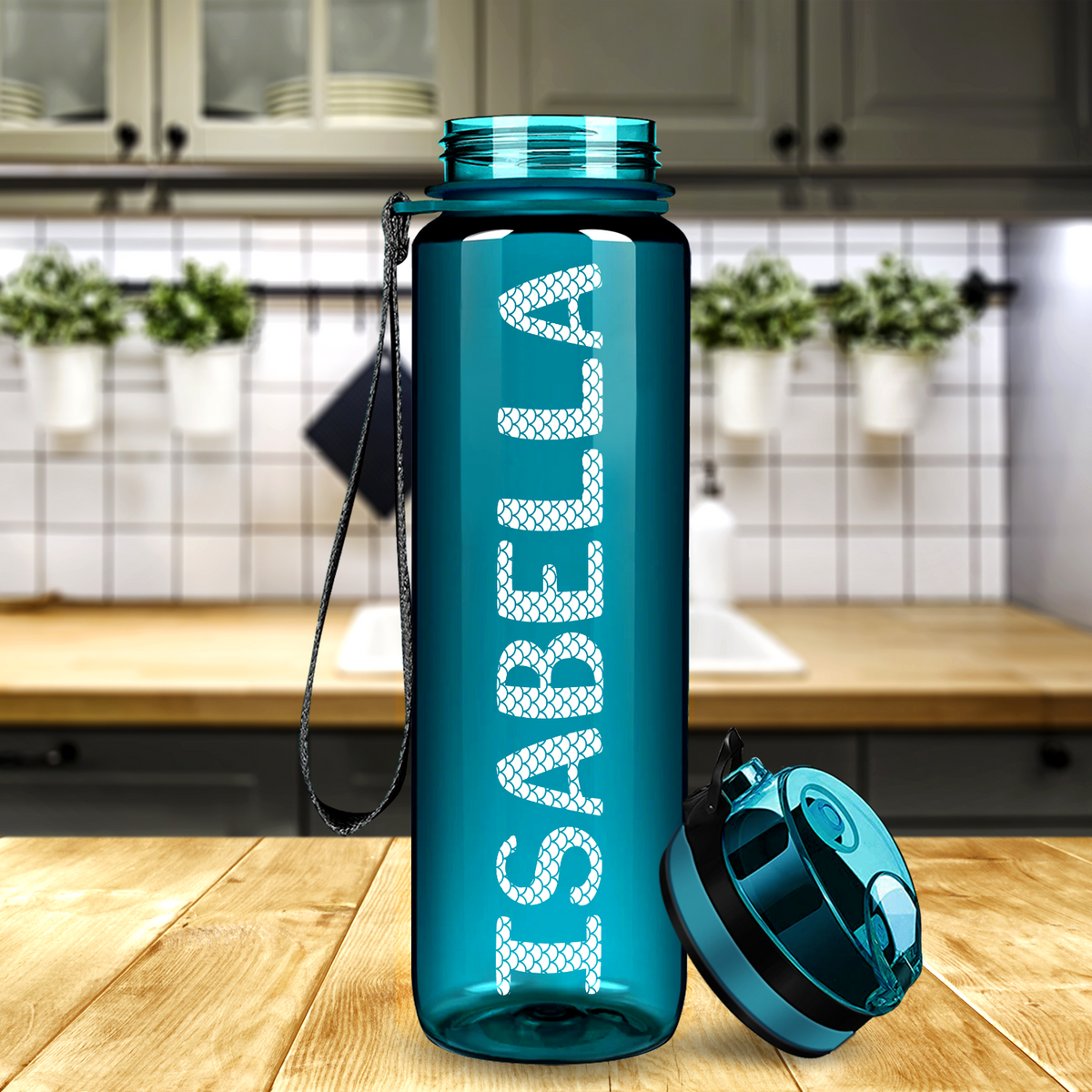 Kids Personalized on Aqua 32 oz Motivational Tracking Water Bottle