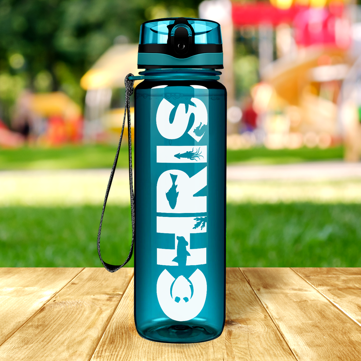 Kids Personalized on Aqua 32 oz Motivational Tracking Water Bottle