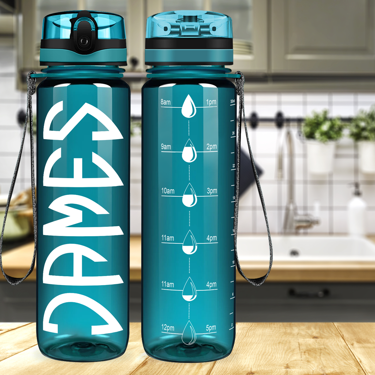 Kids Personalized on Aqua 32 oz Motivational Tracking Water Bottle