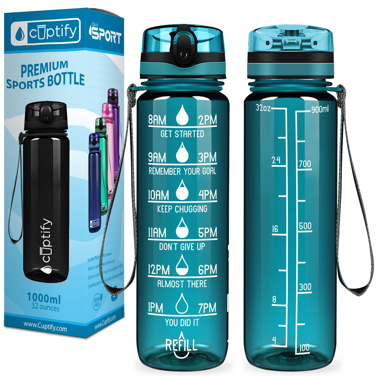 Cuptify Teal Gloss 32 oz Motivational Water Bottle