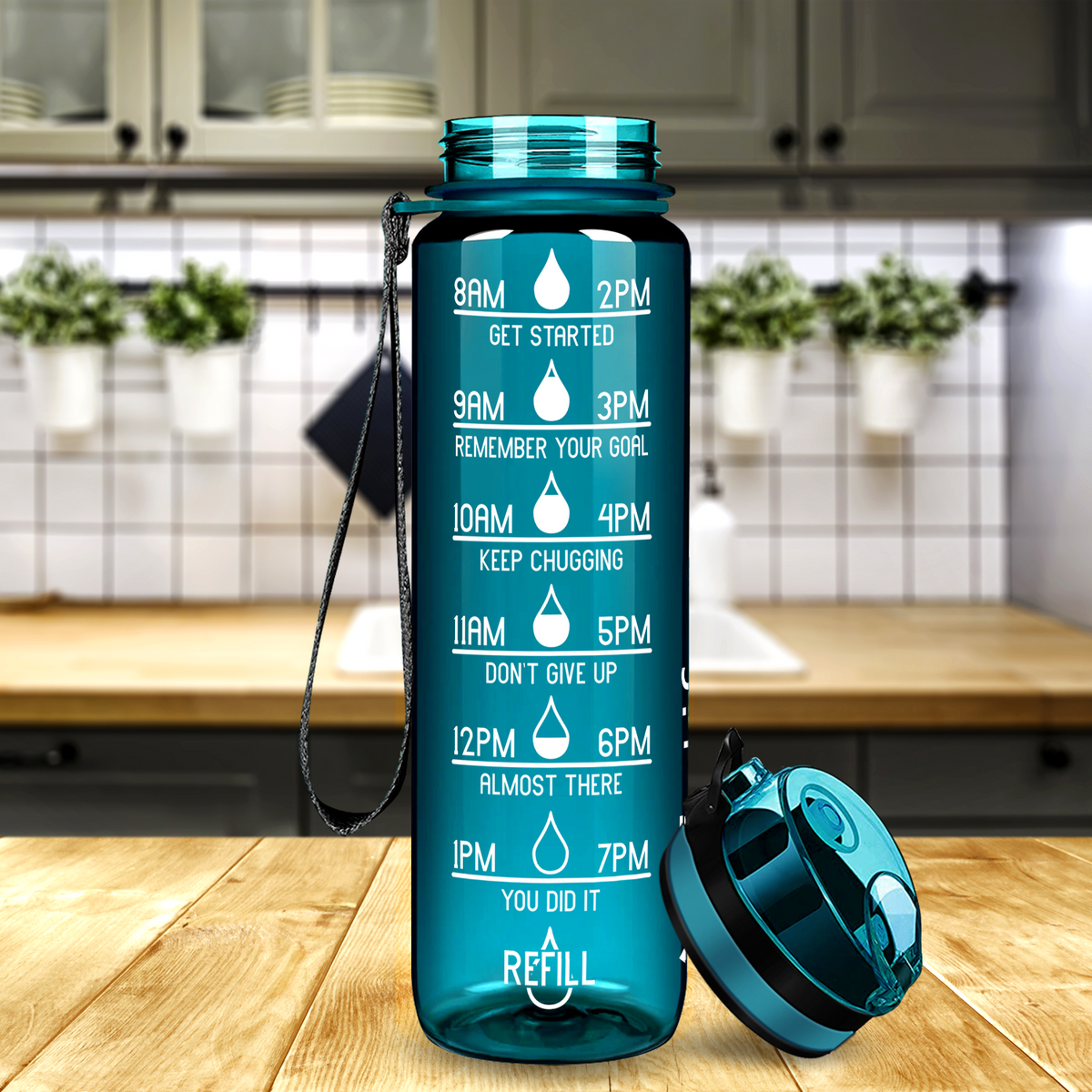 Cuptify Teal Gloss 32 oz Motivational Water Bottle