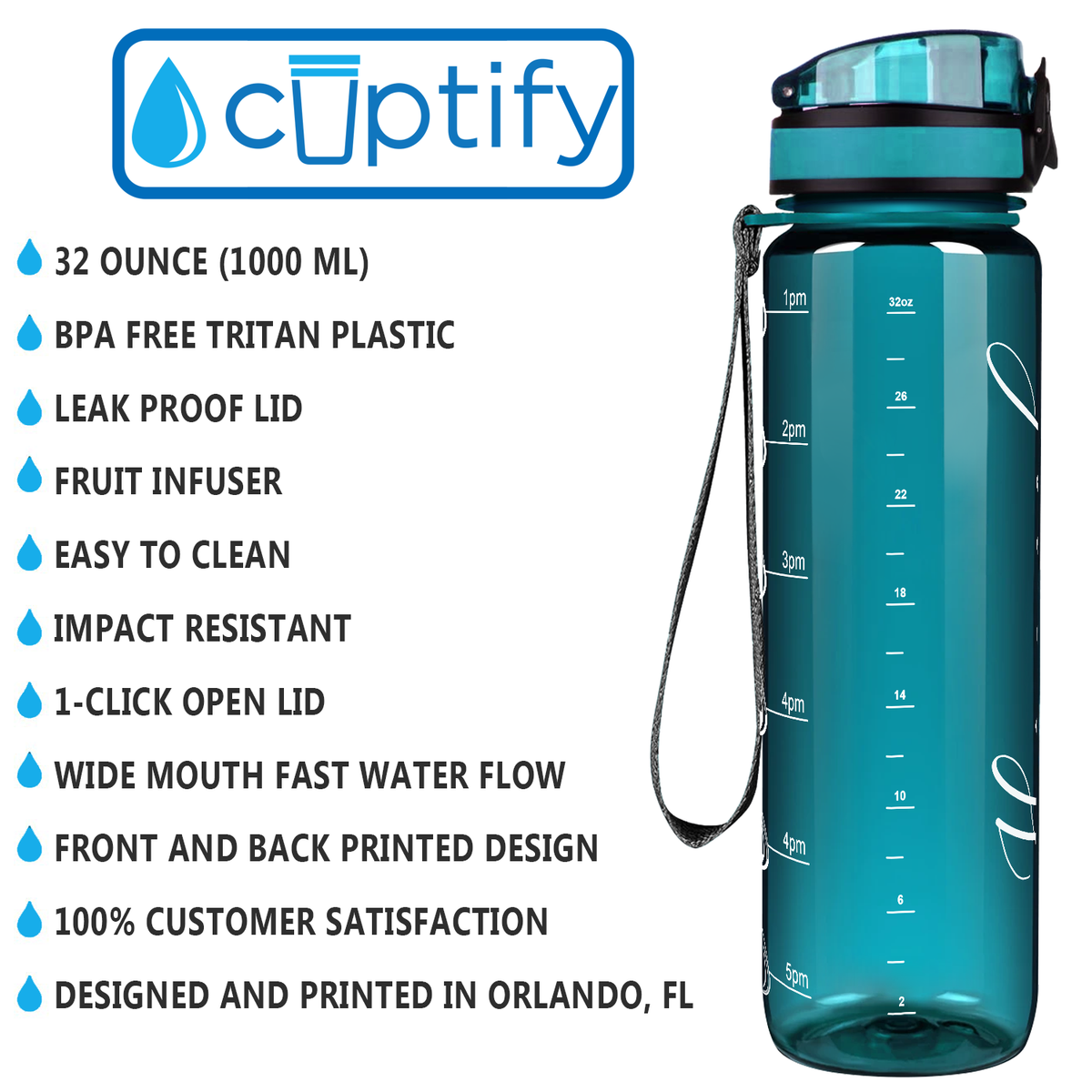Personalized Teal Gloss 32 oz Water Bottle