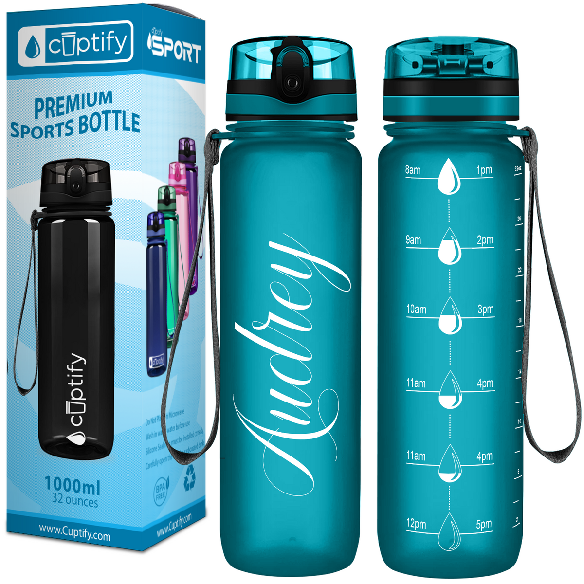 Personalized Teal Frosted 32 oz Water Bottle