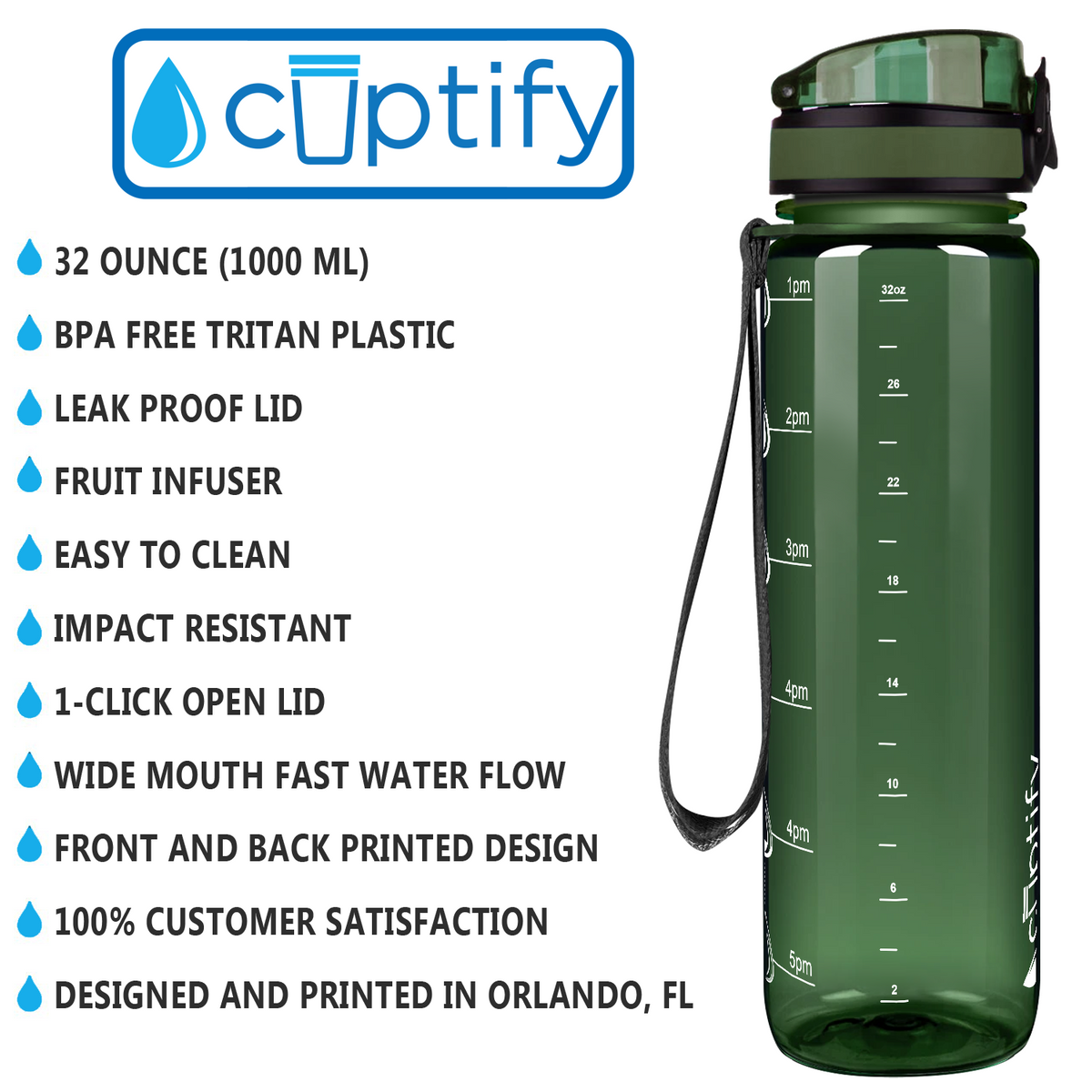 Cuptify Army 32 oz Water Bottle