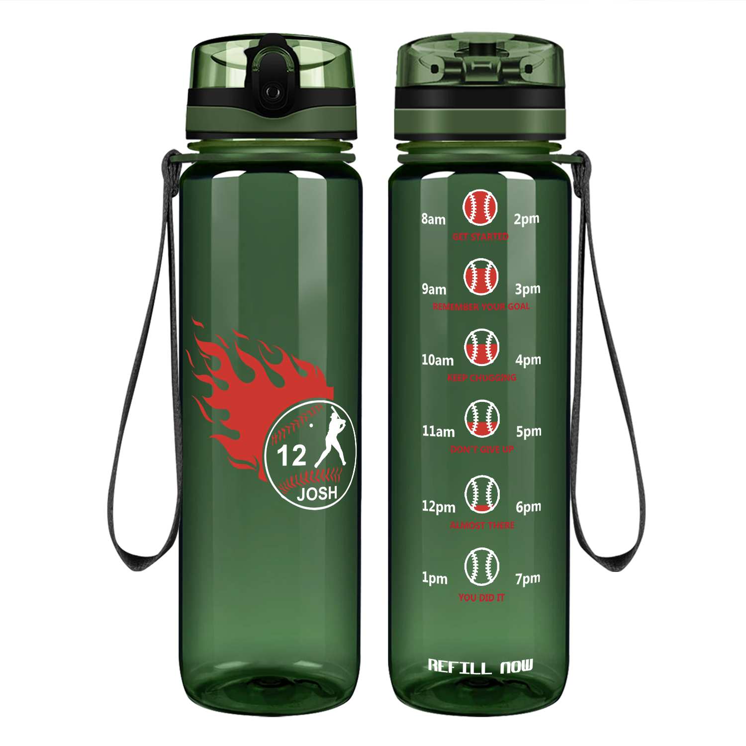 Personalized Baseball Name and Number on 32 oz Motivational Tracking Water Bottle
